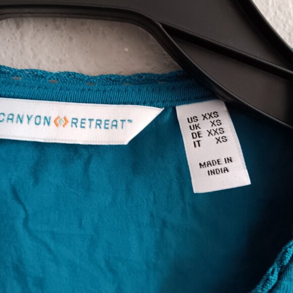 Denim & Co. Canyon Retreat Embroidered Split Neck Blouse , Teal Sz 1X a633559 - Picture 5 of 6
